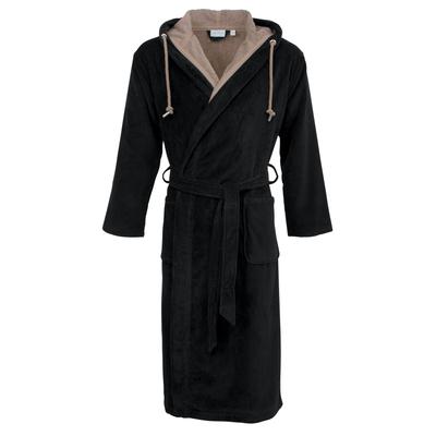 Unisex-Bademantel CARL ROSS "velours" Gr. L, deep schwarz, deep khaki, L:130cm, Velours, Hausmäntel, Kapuze