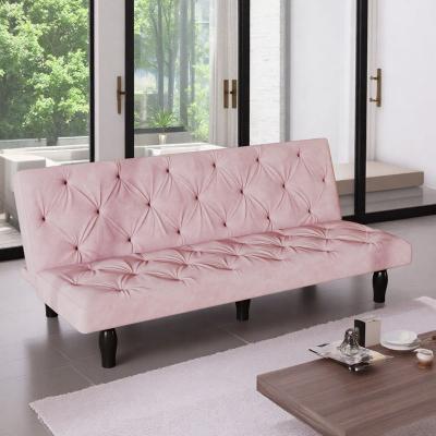 "66"" Velvet 2-Seater Convertible Sofa Bed with 3-Position Adjustable Backrest"