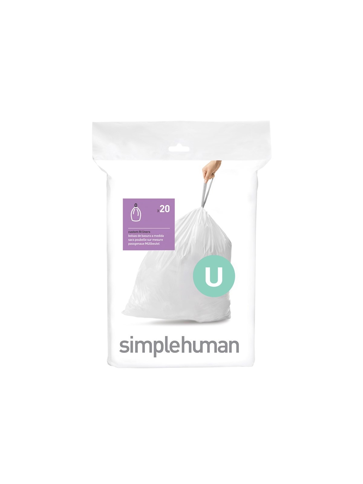 Simplehuman Code U maßgeschneiderte Müllbeutel, Packung mit 20, weiß