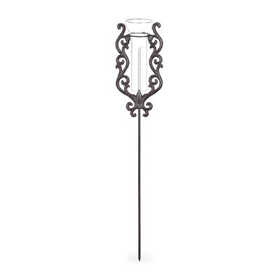 Relaxdays Regenmesser Vintage mit Erdspieß, Deko Niederschlagsmesser, antik, 12cm 5 inch, Glas, Metall, verziert, bronze