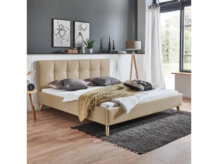 HOMELIV. Polsterbett Maliana Velours/Webstoff 100x200cm Sand retro/vintage, höhenverstellbar