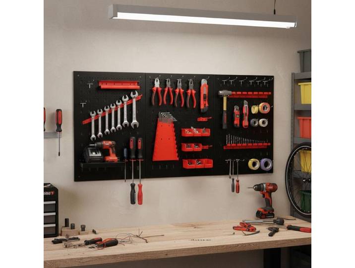 Kit de rangement d'outils mural en métal avec 3 panneaux perforés