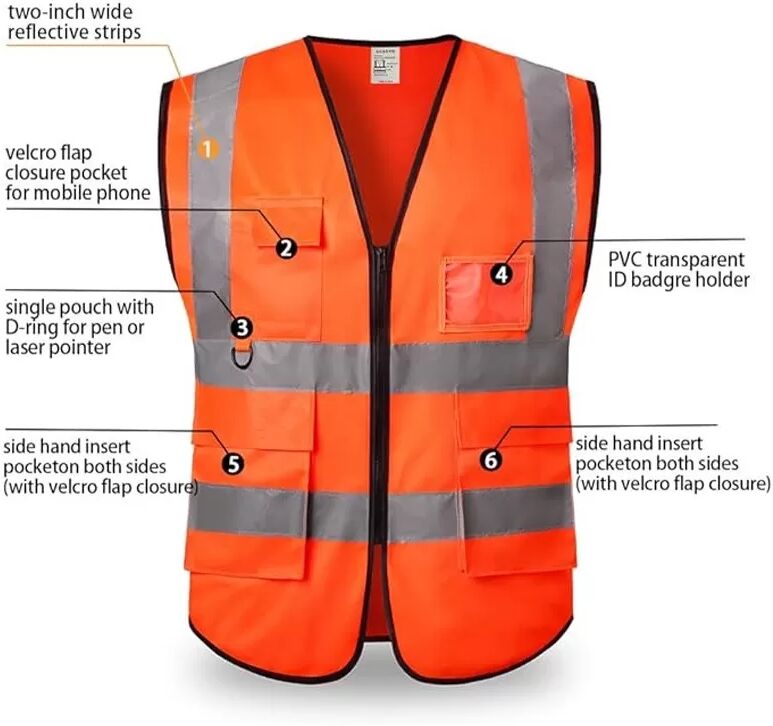 INF Hochsichtbare reflektierende Sicherheitsweste mit Taschen, Orange (2er-Pack) XXL