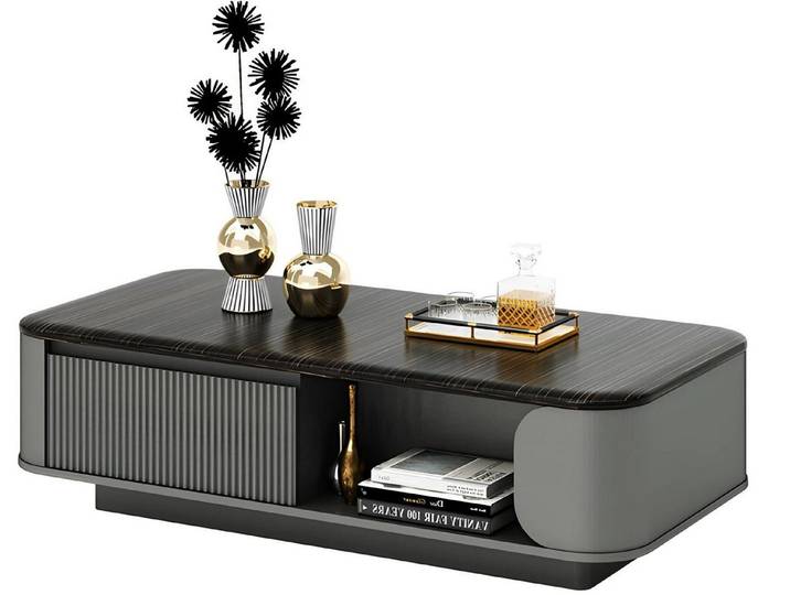 Xlmoebel Couchtisch XLMOEBEL Couchtisch mit schwarzer Tischplatte und Regalfächern, Made in Europa
