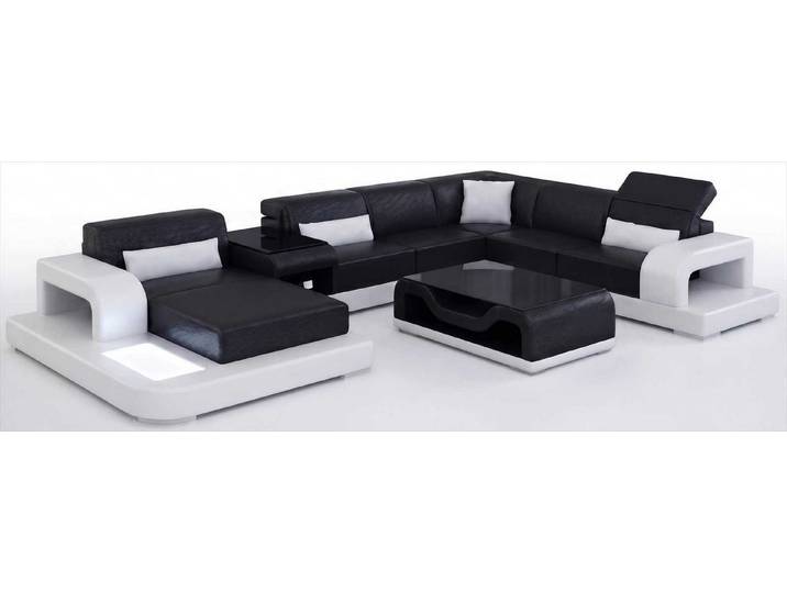 Xlmoebel Wohnlandschaft Designer Ecksofa Schwarz mit Couchtisch und Premium Komfort, 2 Teile, Mit LED