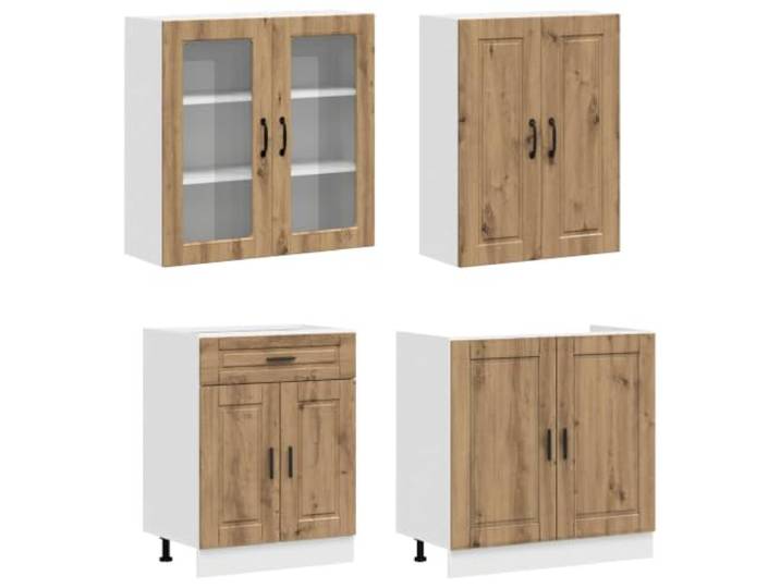 KTHLBRH Unita Küche PORTO 4 Stück Eiche Handwerk Technisches Holz, verstellbare Füße, Schrank Basis 60 x 46 x 81,5 cm, für kleine Küchen
