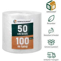BB-Verpackungen GmbH 4 x Luftpolsterfolie (0,5 x 100 m) Knallfolie Noppenfolie Polsterfolie 2-lagig 60 my Umzug BB-Verpackungen