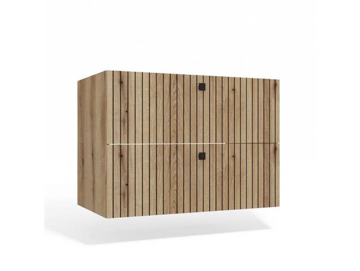 TIGO - Meuble sous lavabo 2 tiroirs chêne façade rainurée 80x45.5x57