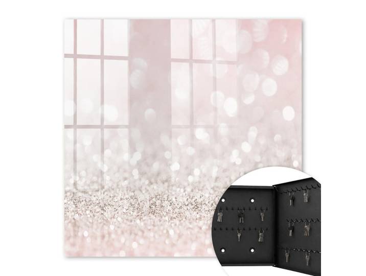 Tulup Schlüsselbox Schwarz 30x30 cm- Türöffnung nach rechts - Romantisches Bokeh-Glänzen, Pink, Metall, Baum/Pflanze/Natur, Rechteckig, 30x30x5 cm, Garderobe, Schlüsselkästen & Schlüsselboards