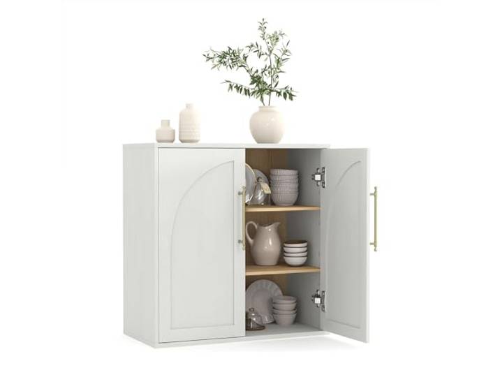 Sideboard weiß mit Türen, Buffetschrank 80 cm mit verstellbaren Böden Elegantes Bogen-Design, Kippschutz für Sicherheit, flexible Böden, ideal für Wohnzimmer und Flur