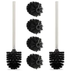 Relaxdays Toilettenbürste 2er Set + 4 Ersatzköpfe Schwarz,Silber