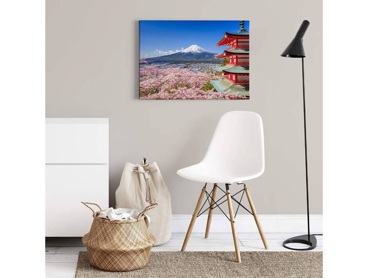 Leinwandbild Mount Fuji Berg Polyester PVC / Fichtenholz Blau 70 x 50cm