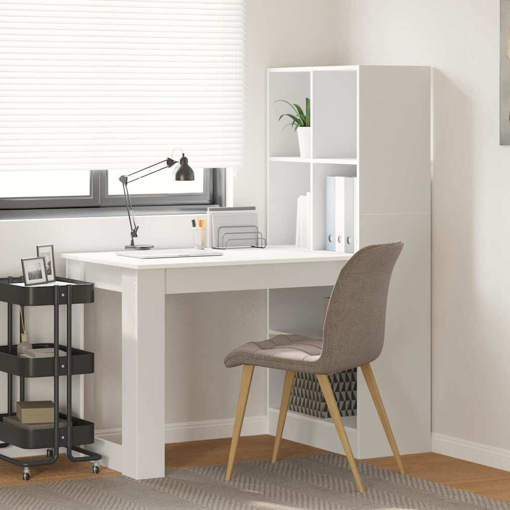 Latitude Run Desk With Shelf 122 X 67 X 145 Cm Engineered Wood White 145cm H X 122cm W X 67cm D