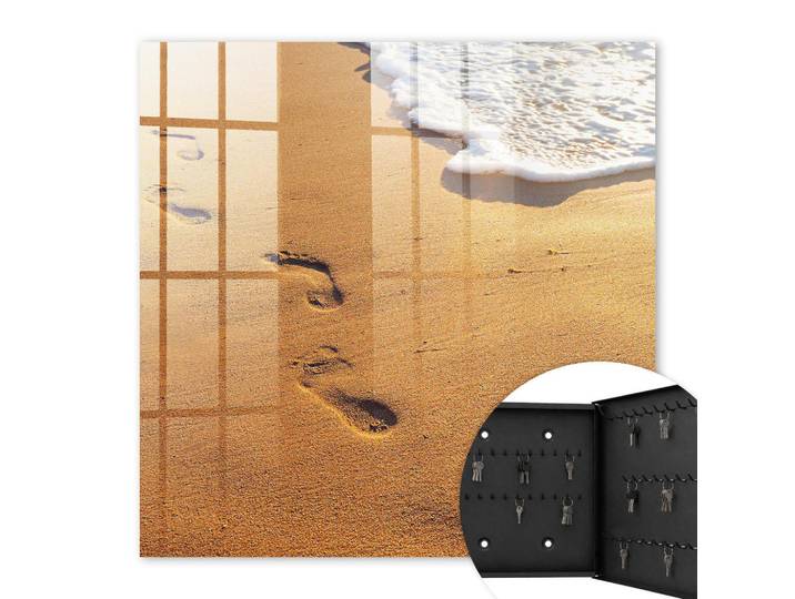 Tulup Schlüsselbox Schwarz 30x30 cm- Türöffnung nach rechts - Die Ruhe des Strandes, Gelb, Metall, Gestreift, Rechteckig, 30x30x5 cm, Garderobe, Schlüsselkästen & Schlüsselboards