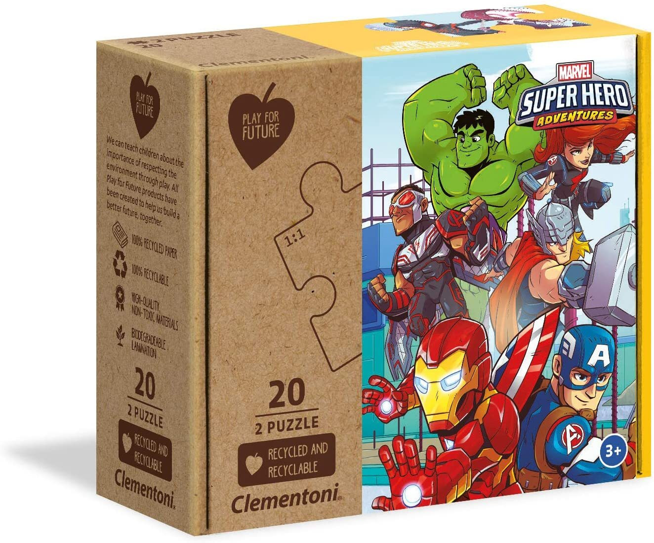 Clementoni Play for Future Marvel Superhelden Puzzel - 2 sets van 20 stukjes