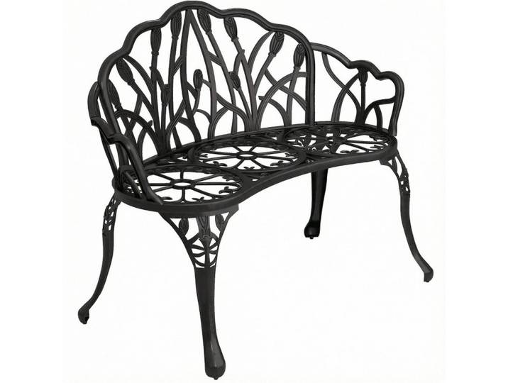 Modfu Gartenbank aus Aluminium 99x57x78 cm Schwarz für 2 Personen mit Tulpenmotiv und wetterfester Pulverbeschichtung, Metall, 99x78x57 cm, Gartenmöbel, Gartenbänke