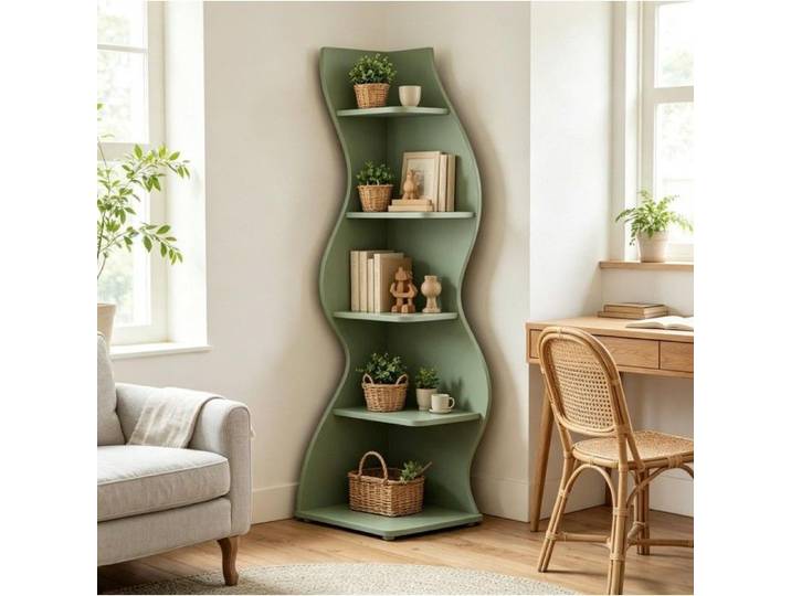 WOVREO Étagère d'angle sur pied 5 niveaux 50 x 50 x 182 5 cm bois verte design ondulé