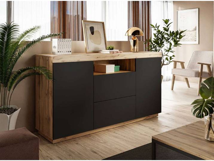 ALLHOUSE24 Kommode WIXI 164 cm Breite Sideboard matt Wotan Eiche PUSH TO OPEN (1x Kommode), Breite 164 cm
