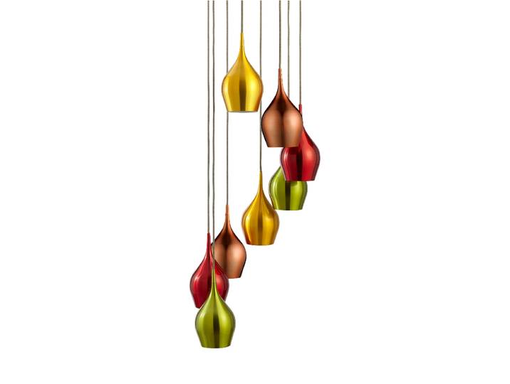 Multi-Drop Dimmbare Pendellampe „Vibrant“ Schwarz, Gold, Grün, Rot, Kupfer Searchlight