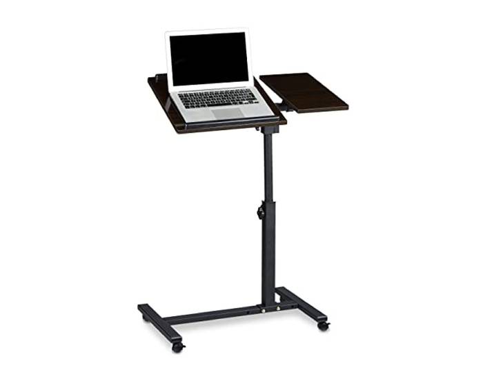 Relaxdays Table Ordinateur Portable Hauteur réglable XL 95 x 60 x 40 cm Bois Support avec 4 roulettes tablettes Noir