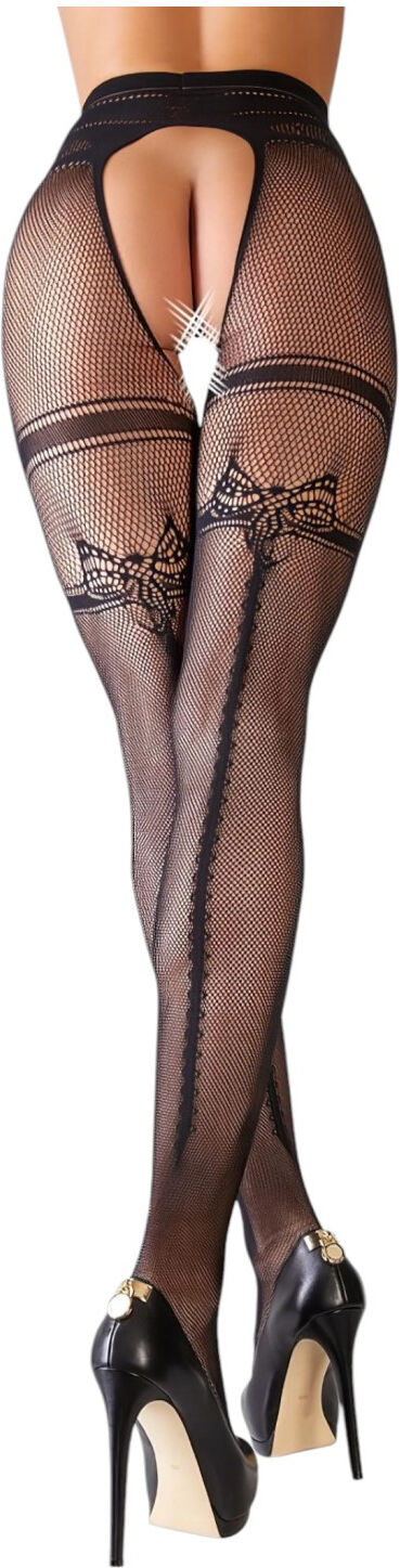 Cottelli - Black Open-Net Stockings with Double Effect