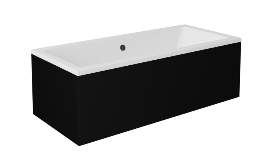 Badewanne QUADRO 175x80 mit Füßen , mit Siphon (mit schwarzen Schürzen)