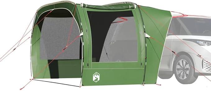 Autozelt Grün wasserdicht aus 185T Polyester mit PolyurethanBeschichtung 340x213x, leichtes Campingzelt mit Metallheringen und Abspannseilen, Winddicht, mit Tragetasche für Outdoor, Festival