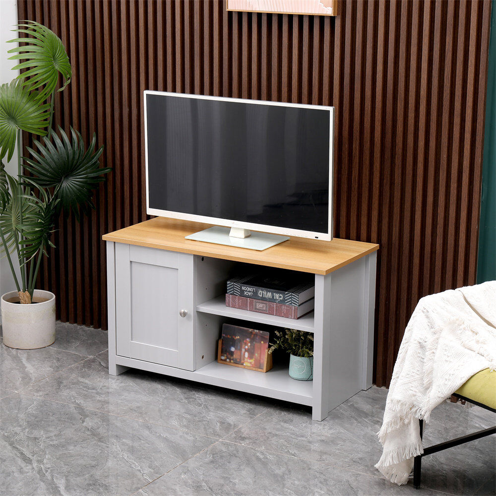 17 Stories Modern 1 Door Tv Stand Unit With Storage Shelves Corner Tv Cabinet,For Tvs Up To 50 Inches,Living Room Furniture Grey/Oak 50"