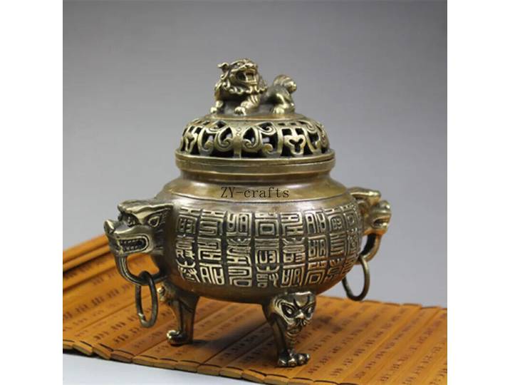 Brûleur d'encens en cuivre Dragon Collection Antique Statue en cuivre