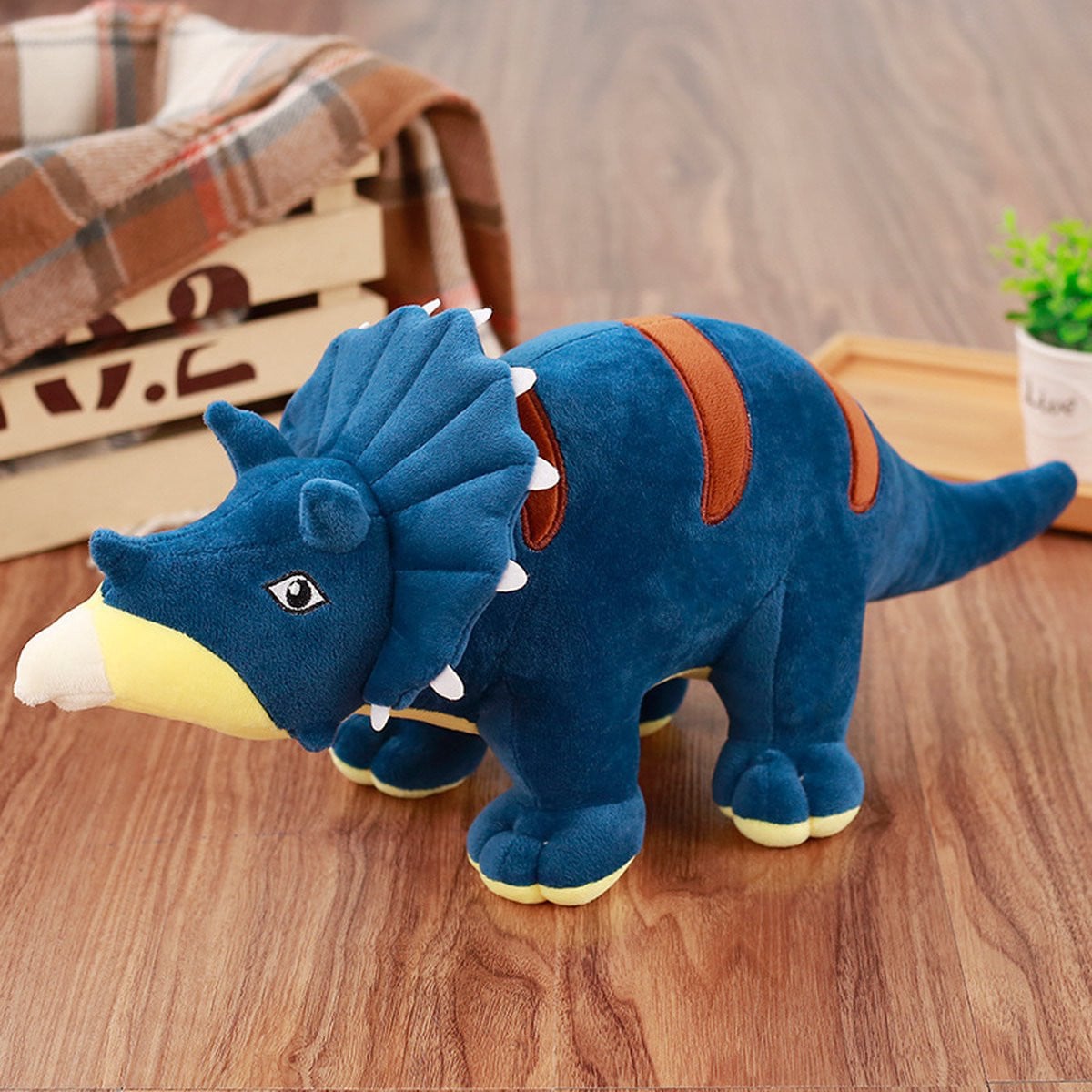 Blauwe Triceratops Dinosaurus Knuffel en Langedeken Kussen, 95 cm