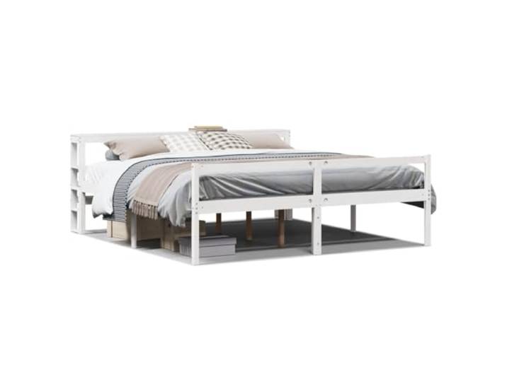 PUGYNBK Bett aus Kiefernholz, für ältere Menschen, 180 x 200 cm Sitzhöhe 44 cm, Kopfteil und Fußteil, Aufbewahrung unten, Lamellen im Lieferumfang enthalten