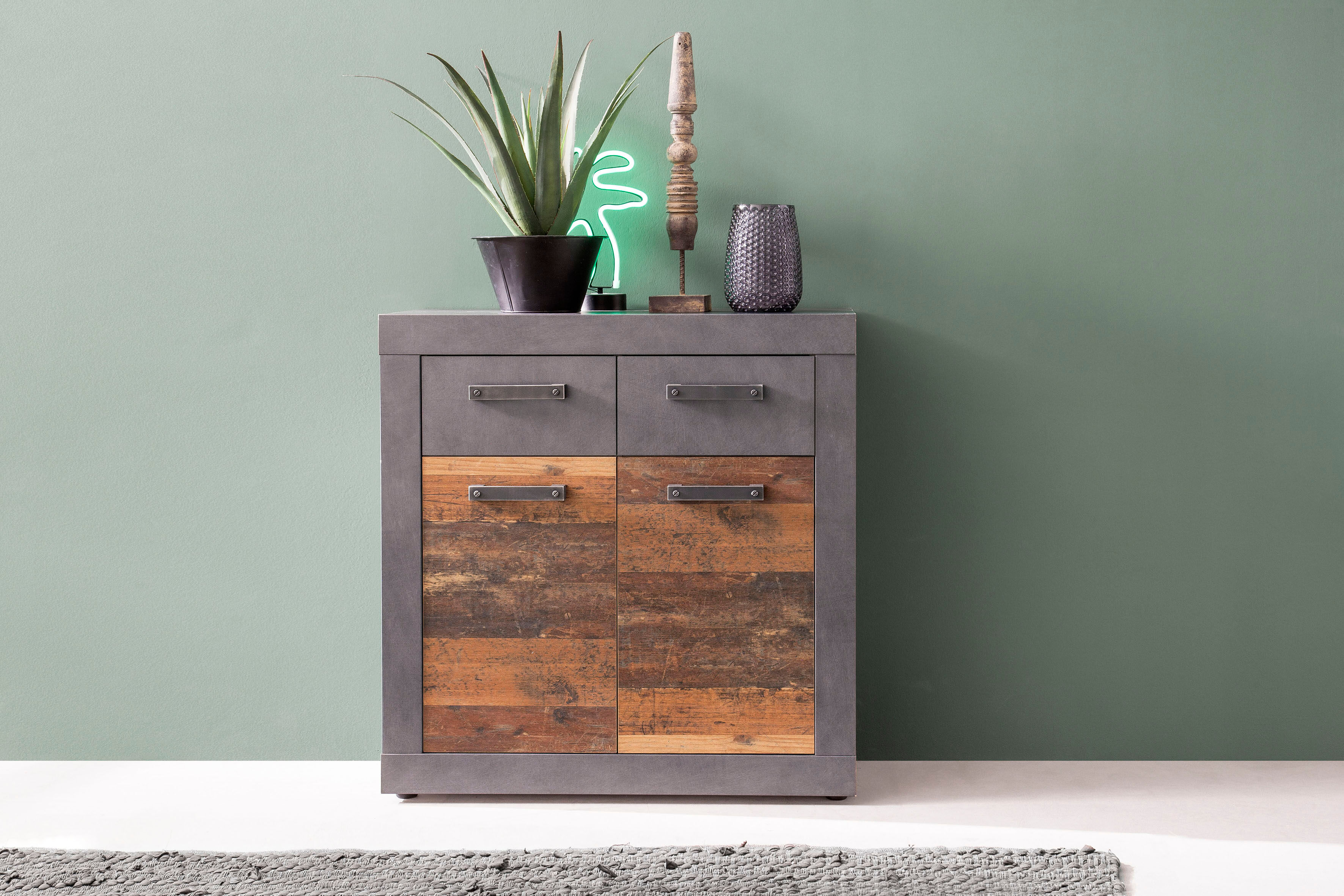 Kommode HOME AFFAIRE "Ilana", braun (graphit grau matera), B:82cm H:86cm T:37cm, Holzwerkstoff, Sideboards, Kommode, Kommode mit 2 Türen & 2 Schubladen - (B/T/H) 82/37/86 cm graphit grau matera B/H/T: 82cm x 86cm x 37cm, 2 Stk., 2 Stk.