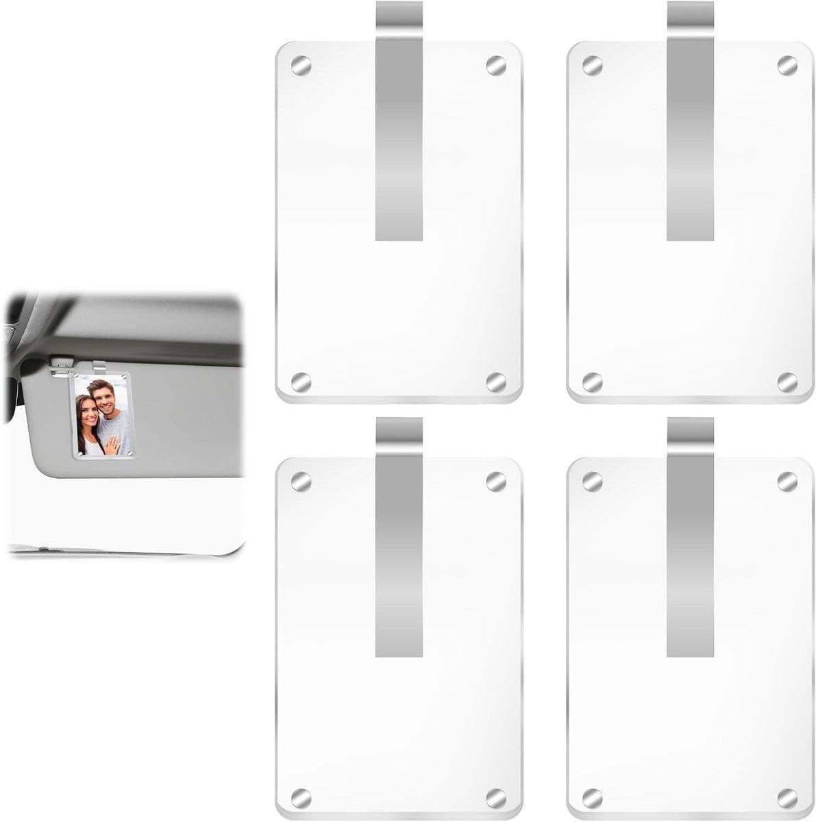 Set van 4 Acryl Magnetische Foto Houders voor in de auto, Persoonlijke Auto Visor Clips en Fotolijstjes