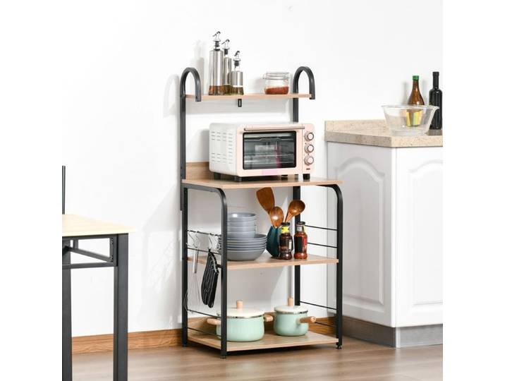 Étagères de cuisine étagère de rangement design industriel micro-onde aspect chêne clair châssis métal noir