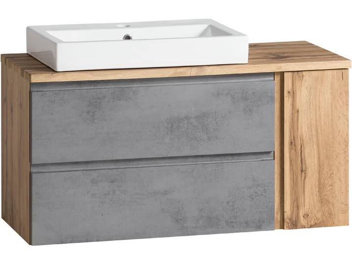 Waschtisch WELLTIME Sölden , grau (oxidbeton, wotaneiche), B:105cm H:65,5cm T:47cm, Waschtische, Waschtisch