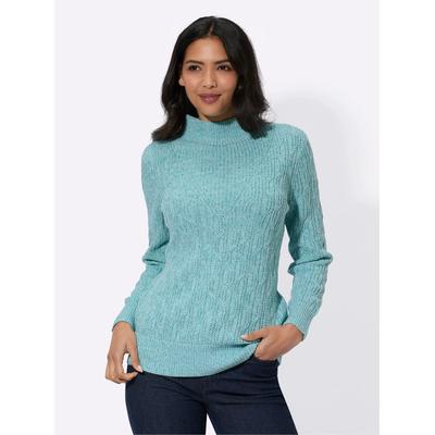 Strickpullover CLASSIC BASICS "Langarm-Pullover", Damen, Gr. 44, blau (ozean, meliert), 100% Polyacryl, meliert, Pullover Strickpullover