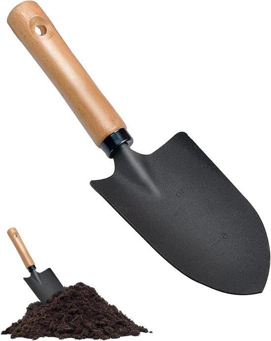 Koolstofvezel handtroffel met kleine schep en dieptemeting, zwart