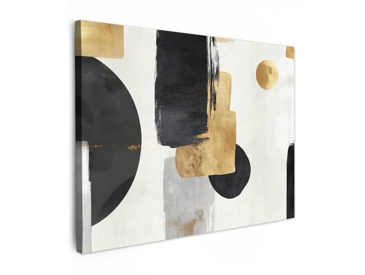 MuchoWow Leinwandbild - Gold - Rechtecke - Kreise - Abstrakt - 80x60 - Malerei, Weiß, Textil, Kiefer, Rechteckig, 80x60 cm, gerahmt, Bilder & Rahmen, Bilder, Wandbilder