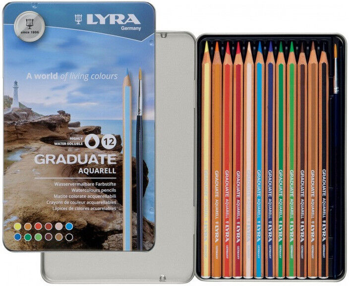Boîte métal 12 Crayons de couleur aquarellables Graduate 3,3 mm - Lyra