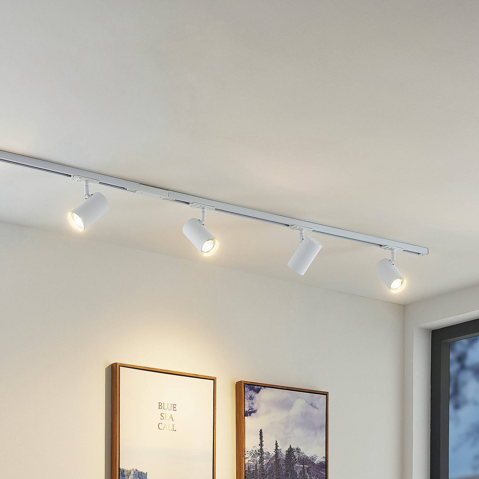 Lindby track lighting system Linaro, GU10, 4-bulb, white, Ã˜ 6 cm Linaro Lindby, dimmable, White / opal, Hallway, metal, Modern
