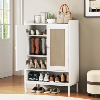 JASIWAY 4-Tier Storage Shoe Cabinet with Rattan Doors