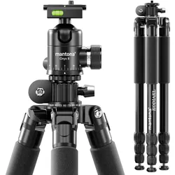 mantona Kodiak L 284 + Onyx 8 Kugelkopf Set Stativkopf Fotostativ Aluminium (Kunststoff, Metall), Stativ, Grau, Schwarz