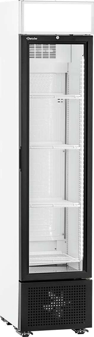 Bartscher Glastürenkühlschrank GTK1-123 mit beleuchtetem Werbedisplay für Selbstbedienungsbereich