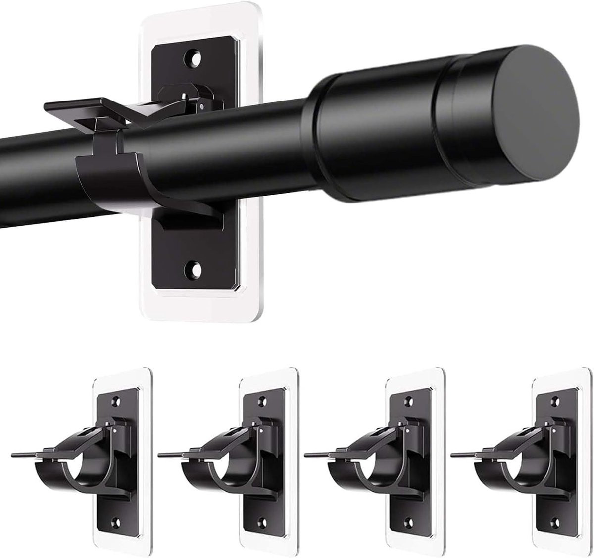 Set van 4 Zelfklevende Gordijnhaakjes - Multifunctionele Gordijnsteunen zonder Boren voor Badkamer en Slaapkamer (Zwart)