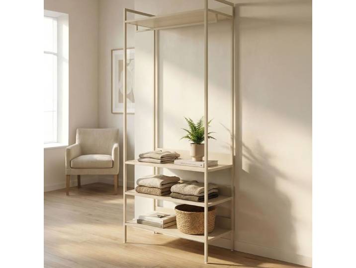 Dressing ouvert bois beige et métal - Beige - Terre de Nuit