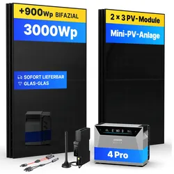 3000Wp  Mini-PV-Anlage mit Anker SOLIX Solarbank 4 E5000 Pro - 25kWh - 6x500Wp
