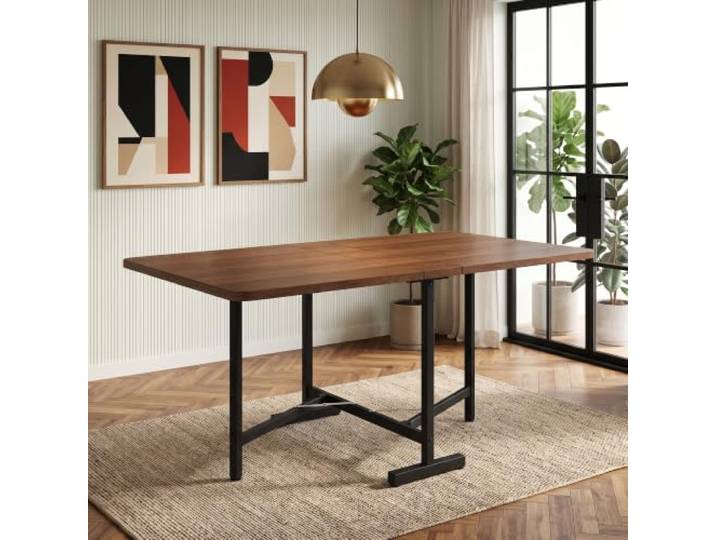 BXEYXE Eleganter moderner minimalistischer Esstisch – Ausziehbarer Esstisch 120 cm x 80 cm, faltbar und gelagert Tisch, moderner minimalistischer Stil, hochfeste Legierungsstütze,Walnussholzfarbe