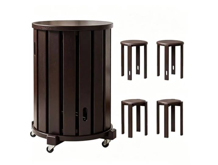 Holzhocker Runder Beistelltisch Schlicht Modern Stapelbar Mit geräuscharmen Rollen Für Wohnzimmer, Esszimmer, Zuhause(Black+wheels)