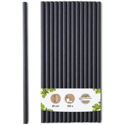 BIOZOYG 150 Stück Jumbo Papiertrinkhalme 23cm,  Ø8mm, schwarz, Strohhalme, Saugrohre, Trinkröhrchen, dicke XL Getränkerohre für Smoothies und Shakes