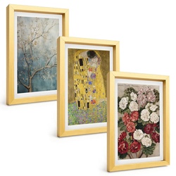 BILDER SET 3er Set - 20x30 cm Goldrahmen - Blumen des Baumes (Gemälde von Klimt)